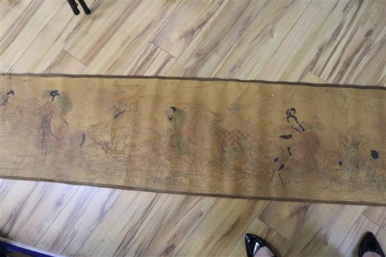 A Chinese hardwood scroll painting and another scroll